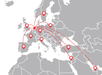 map Europe with pins on countries distribution